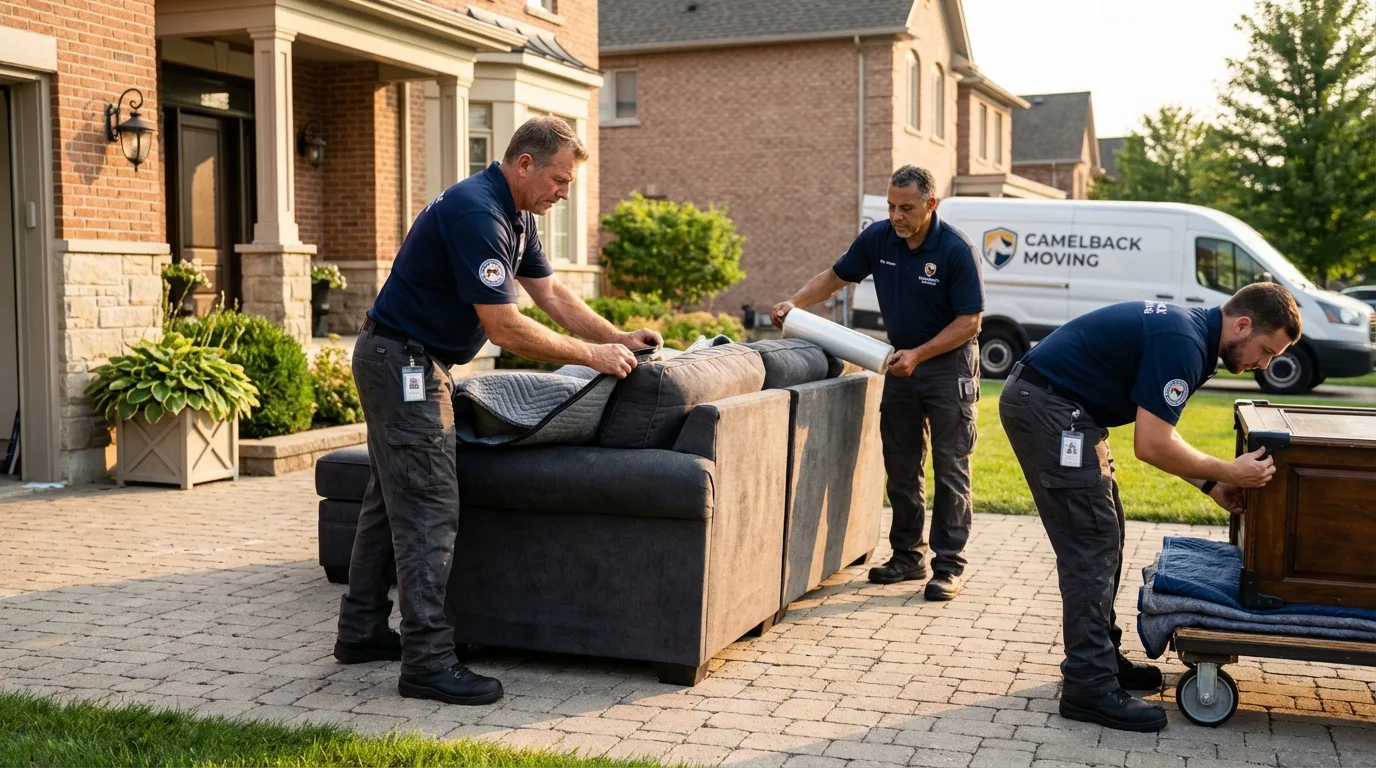 Large estate moving crew wrapping furniture in Clarinda, IA