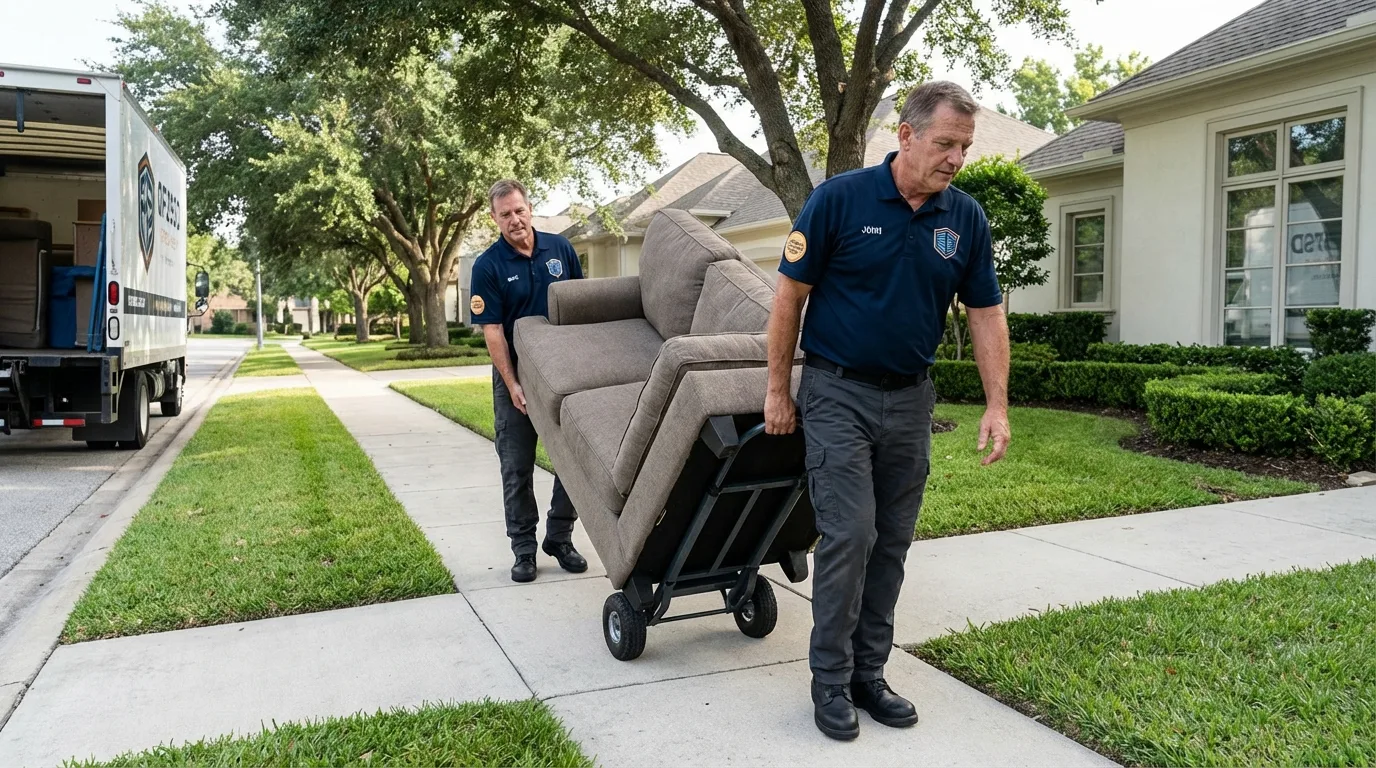 Local residential moving crew loading furniture in Clarinda, IA