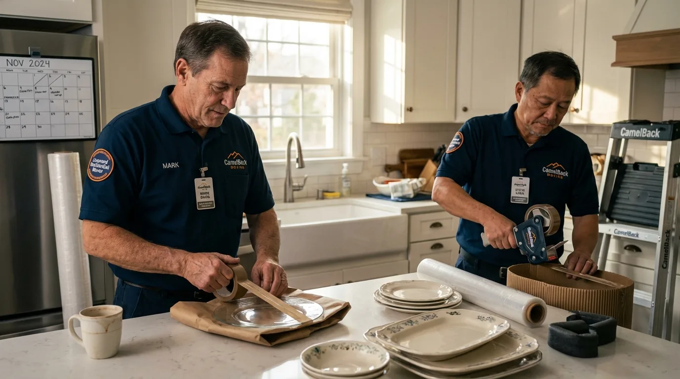 Professional crew packing kitchen dishware in Clarinda, IA